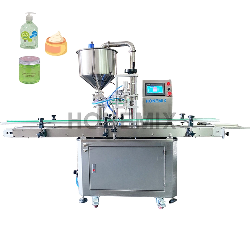 Cost Effective Honemix Automatic Piston Cosmetic Daily Cream/Lotion/Shampoo/Liquid Soap/Show Gel/Detergent Filler System Bottle Filling Machine with Conveyor